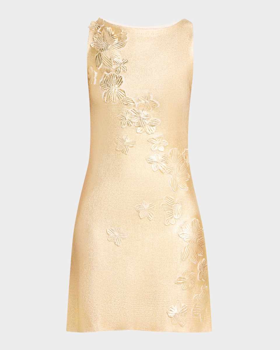 Foiled Lace Embroidered Knit Sleeveless Mini Dress